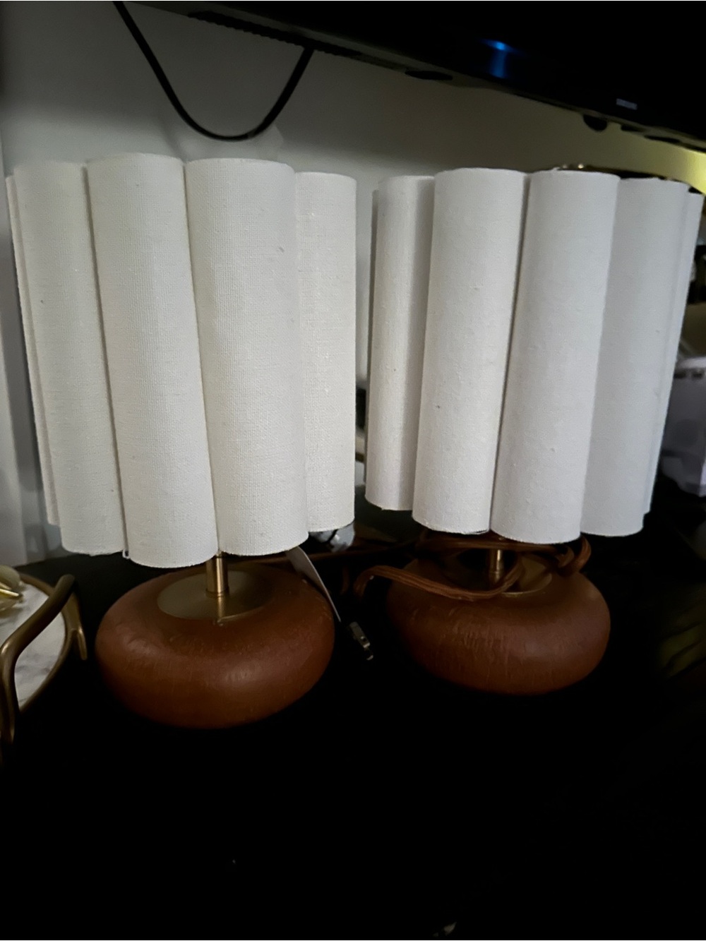 Target Cream Table Lamps with Brown Round Bases - Pair